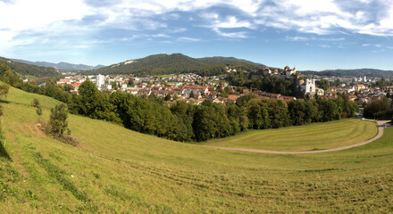 Panoramic view of Aarburg showing the castle and church, Canton of Aargau