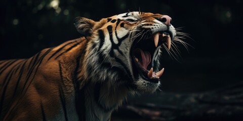 A close-up photograph capturing the intense gaze of a tiger as it opens its mouth. Perfect for wildlife enthusiasts and animal lovers alike.