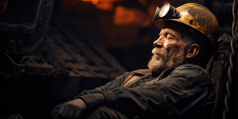 Fototapeta premium A picture of a man with a beard wearing a hard hat. This image can be used to represent construction, engineering, or other professional industries.