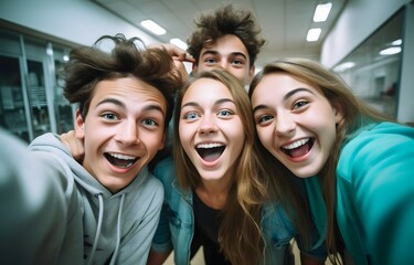 group of young students having fun taking selfie together