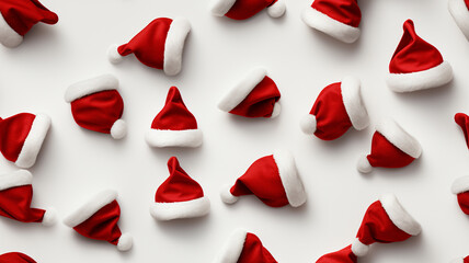 Texture of Santa Claus hats on white background. Pattern. Tile.