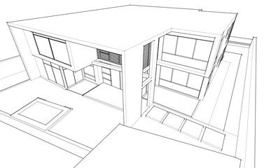 House architecture vector 3d drawing 