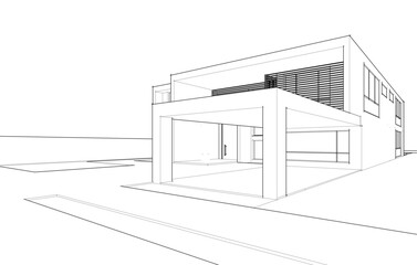 House architecture vector 3d drawing 