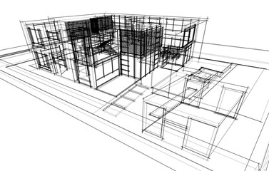 3d wireframe of a building