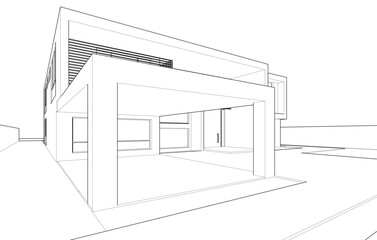 House architecture vector 3d drawing 