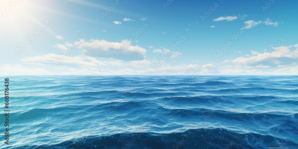 Poster A peaceful and calming image of a large body of water with beautiful clouds in the sky. Perfect for adding a sense of tranquility and relaxation to any project.