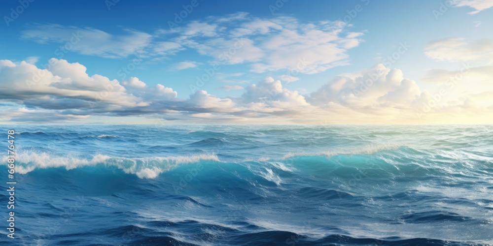 Aufkleber a tranquil scene capturing a vast body of water with billowing clouds in the sky.