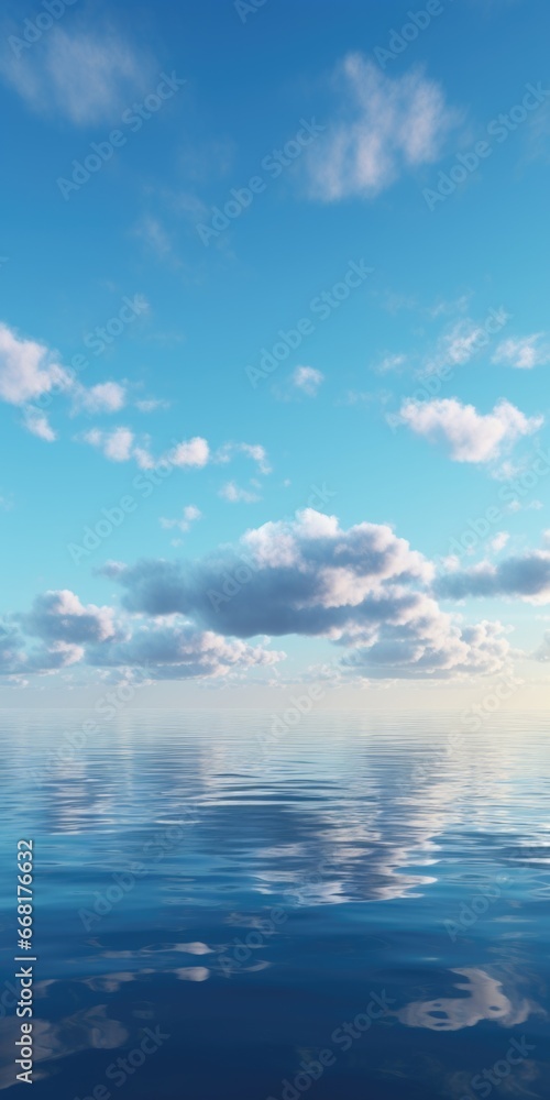 Aufkleber A beautiful and tranquil scene of a large body of water with fluffy clouds in the sky. Perfect for adding a sense of calm and tranquility to any project or design.