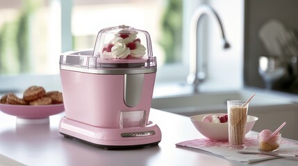 Ice cream maker with quick freeze technologe. AI generated - obrazy, fototapety, plakaty