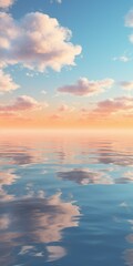 A tranquil scene featuring a large body of water reflecting the clouds in the sky. Perfect for adding a sense of calm and serenity to any project.