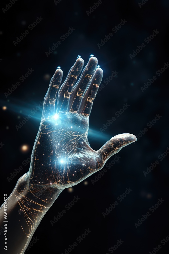 Poster A person's hand holding a glowing object. Versatile image suitable for various concepts and themes.