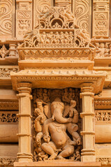 Beautiful sculpture of Lord Ganesha on the wall of Laxman Temple, Khajuraho, Madhya Pradesh, India, Asia.
