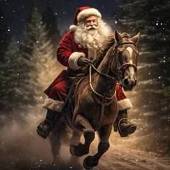 Rolgordijnen santa claus riding a sleigh with gifts © Man888
