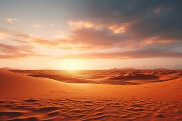 Fototapeta na wymiar A stunning image of the sun setting over a beautiful desert landscape. Perfect for travel brochures, website backgrounds, or nature-themed designs.