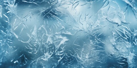 A close-up view of a frosty window with a blurry background. This image can be used to depict cold weather, winter, or a cozy atmosphere.