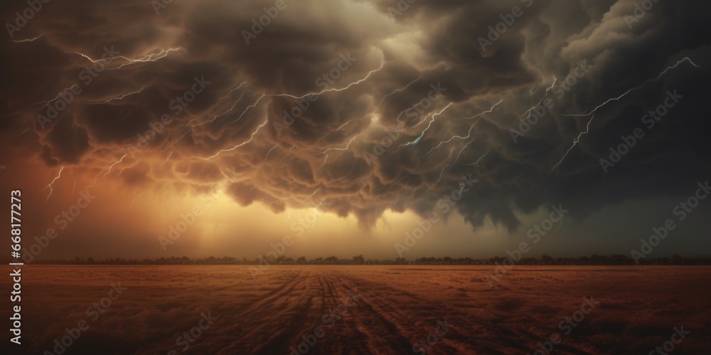 Poster A powerful lightning storm illuminates a vast field, creating a dramatic and electrifying scene. 