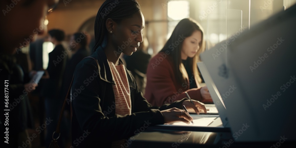 Poster a woman is pictured typing on a laptop computer. this versatile image can be used to illustrate work