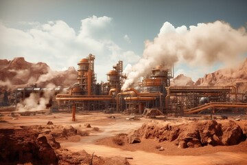 A captivating image of a factory emitting powerful streams of steam. Perfect for illustrating heavy industry, manufacturing processes, or environmental impact.