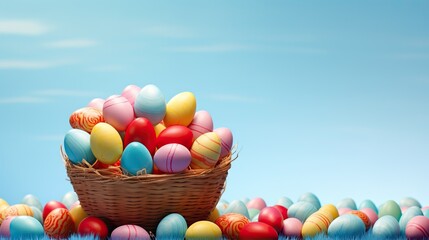 basket with colorful easter eggs and carrot