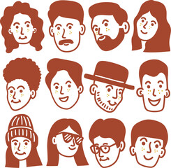 People doodle hand drawn, faces icon, hand drawn doodle, avatar profile.