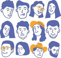 People doodle hand drawn, faces icon, hand drawn doodle, avatar profile.