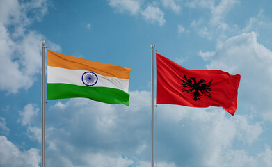India and Albania national flags, country relationship concept