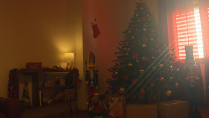 Lamp and Christmas tree in the main hall of the hotel