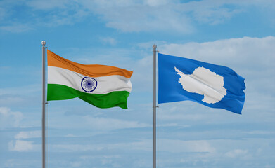 India and Antarctica flags, country relationship concept