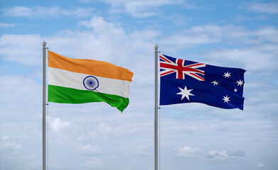 Australia and India flags, country relationship concept