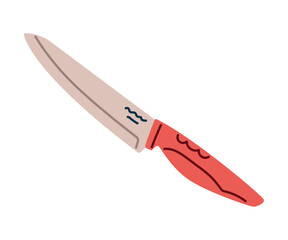 Knife with Sharp Steel Blade and Handle as Cooking Utensil Vector Illustration