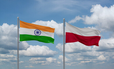 Poland and India flags, country relationship concept
