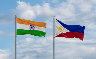 Philippines and India flags, country relationship concept
