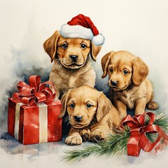 christmas puppy with gift