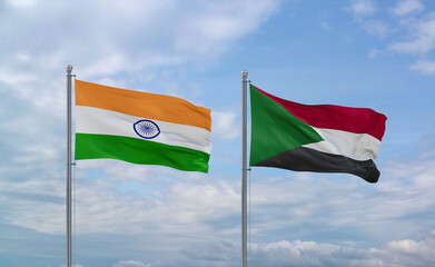 Sudan and India flags, country relationship concept