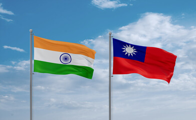 Taiwan and India flags, country relationship concept