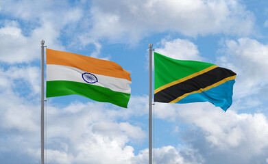 Tanzania and India flags, country relationship concept