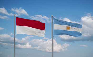 Argentina and Indonesia and Bali flags, country relationship concept