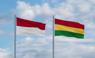 Bolivia and Indonesia and Bali flags, country relationship concept