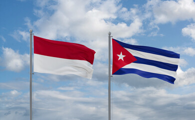 Cuba and Indonesia and Bali flags, country relationship concept