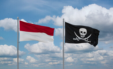 Pirate and Indonesia and Bali flags, country relationship concept