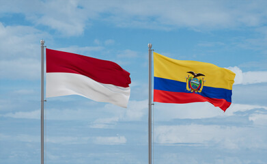 Ecuador and Indonesia and Bali flags, country relationship concept