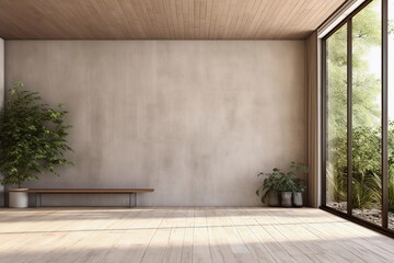 Modern contemporary loft empty room with open door to garden