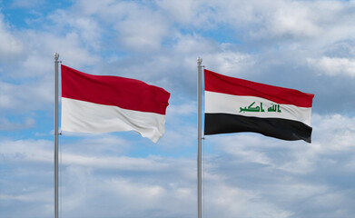 Iraq and Indonesia and Bali flags, country relationship concept