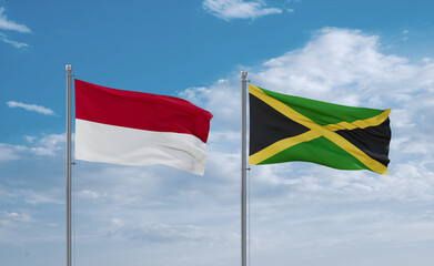 Jamaica and Indonesia and Bali flags, country relationship concept
