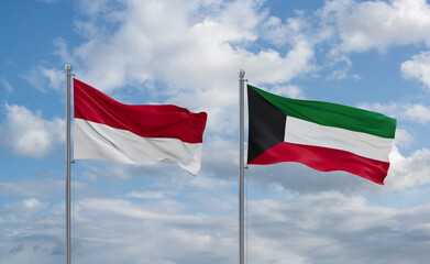 Kuwait and Indonesia and Bali flags, country relationship concept