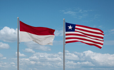 Liberia and Indonesia and Bali flags, country relationship concept