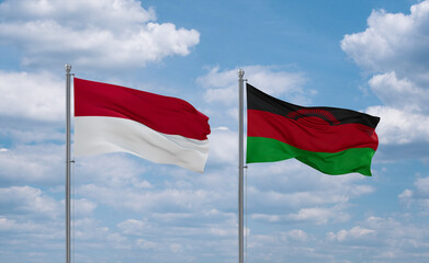 Malawi and Indonesia and Bali flags, country relationship concept