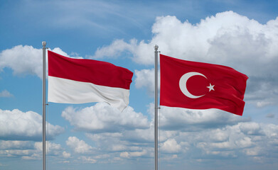 Turkey and Indonesia and Bali flags, country relationship concept