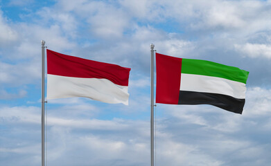 UAE and Indonesia and Bali flags, country relationship concept