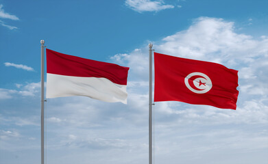 Tunisia and Indonesia and Bali flags, country relationship concept